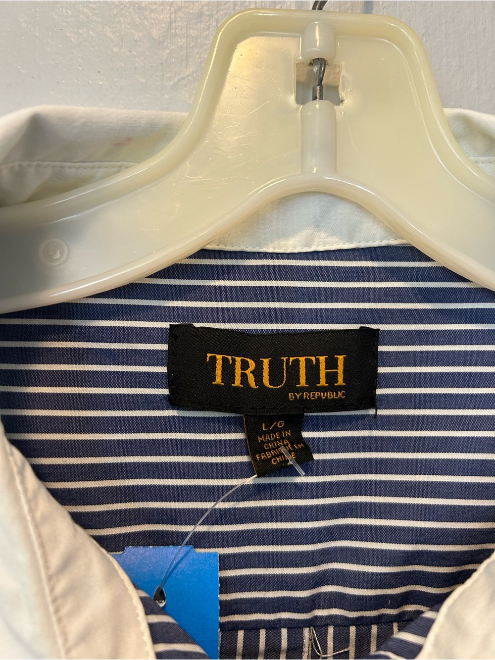 Truth Navy and White Pinstripe Button-Down Shirt with White Collar - Picture 2 of 12